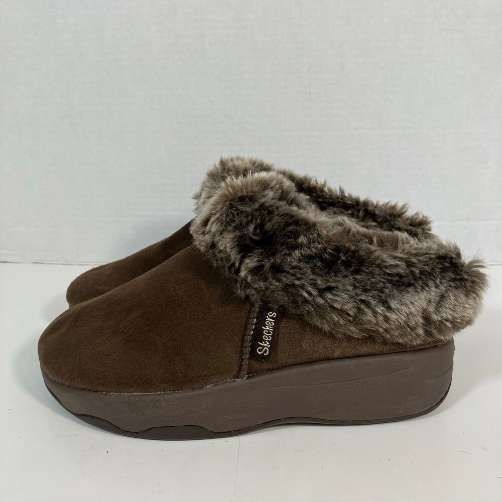 Sketchers Womens Sz 8 Chocolate Brown Tone Ups Spindrift Clogs Faux Fur Lined
